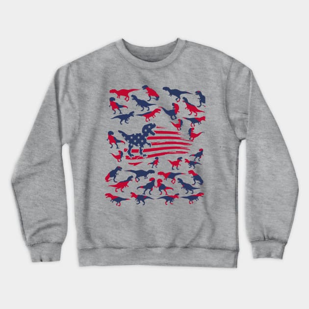 4th Of July Dinosaur Red White Blue T Rex USA American Flag Crewneck Sweatshirt by Studio Hues